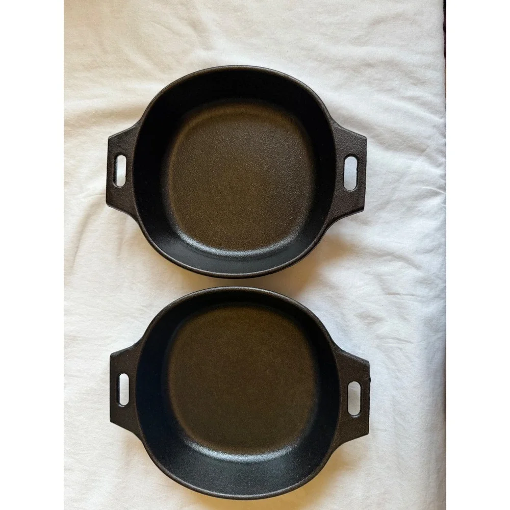 Pampered Chef Cast Iron Mini Skillet Set of 2 Round Dual Handle Pans 5.5 inch